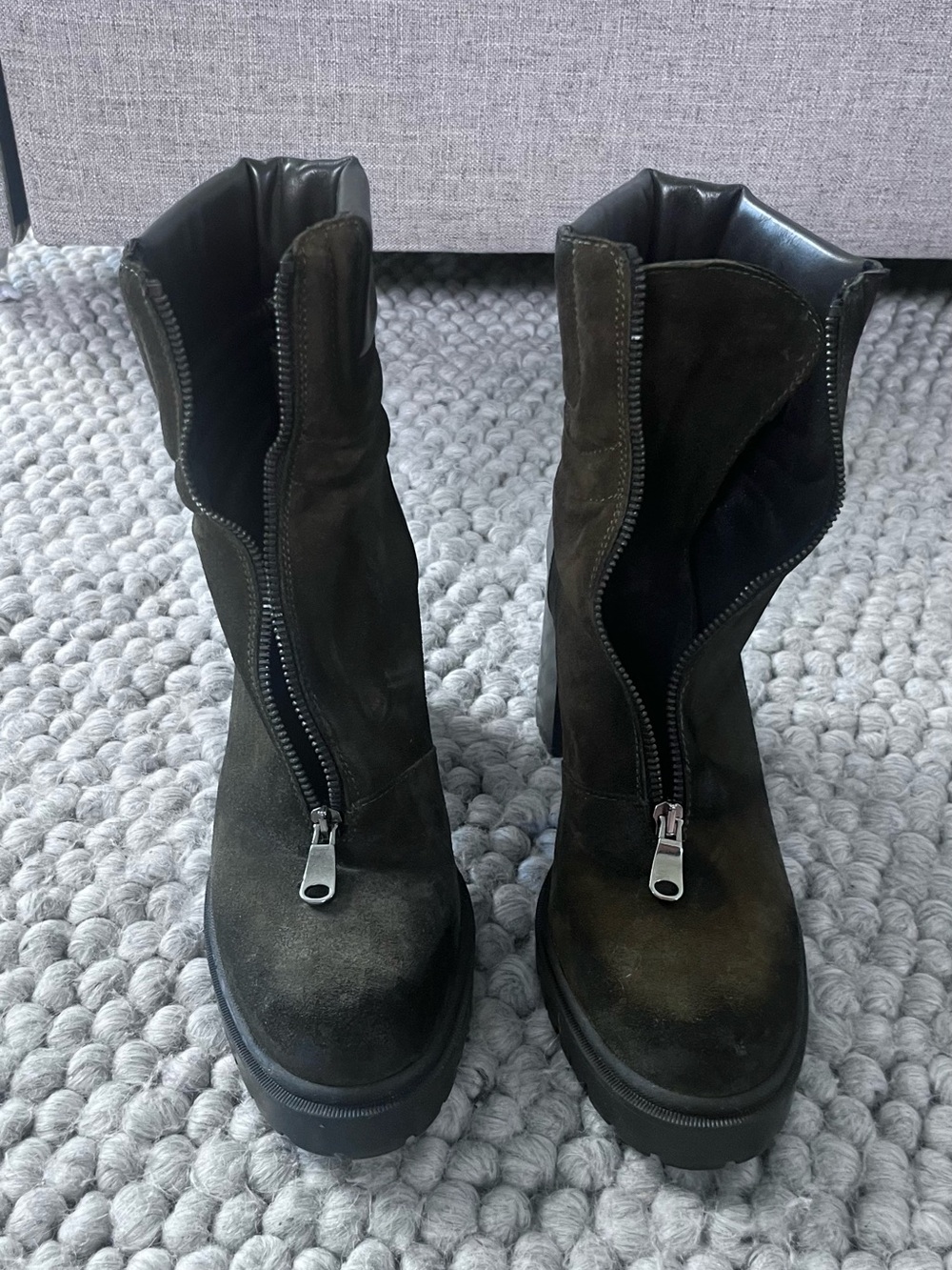 Women's Dark Olive Suede Zip-Front Combat Boots